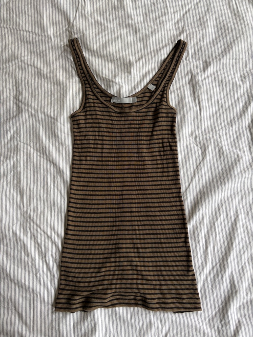 Vince Olive and Black Striped Ribbed Tank
